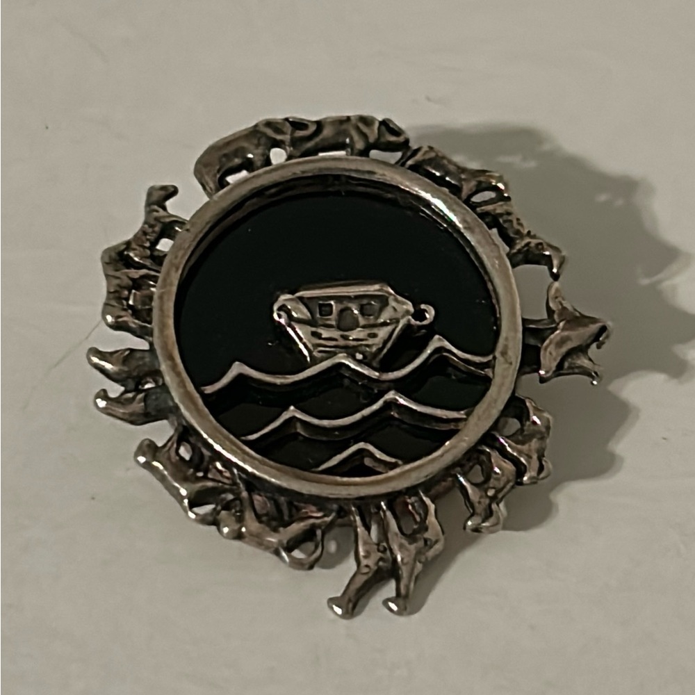 Sterling Silver & Enamel Noahs Ark Pin -